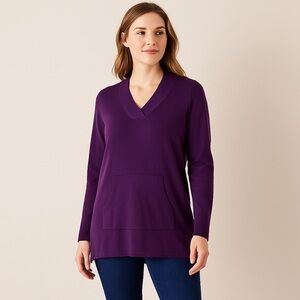 Chico’s NEW Zenergy Cashmere Blend‎ Plum Tunic Sweater Pocket Front VNeck  XL